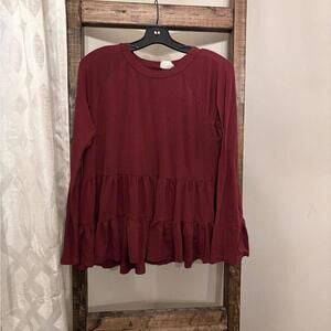 Women's Burgundy Ruffle Hem Top Babydoll